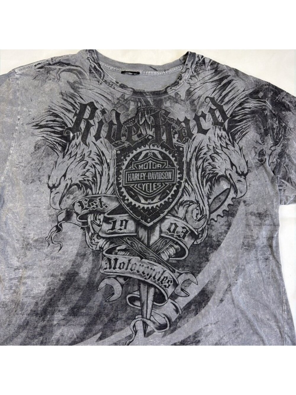 VTG Y2k Affliction Harley Davidson Gruene TX Short Sleeve T-shirt Womens L